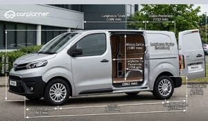 Toyota Proace visto lateralmente con quote dimensionali evidenziate e vano di carico aperto
