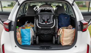 Bagagliaio Toyota Yaris Cross con passeggino trio e borse spesa, capacità 397 litri Bagagliaio Toyota Yaris Cross con passeggino trio e borse spesa, capacità 397 litri